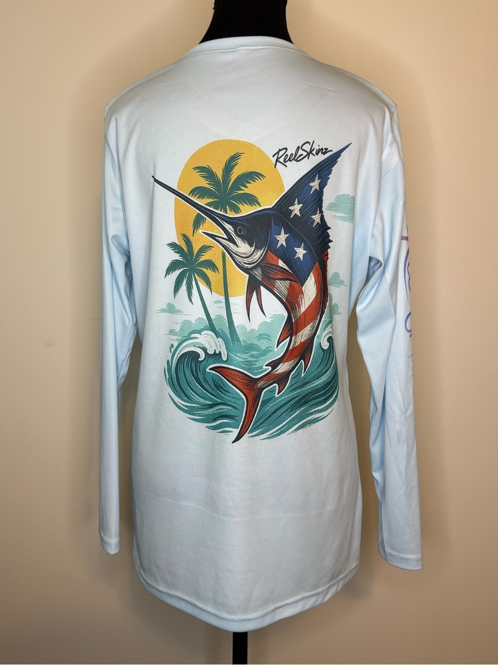 Reelskinz Long Sleeve V-Neck Women's Top Sailfish in Light Blue